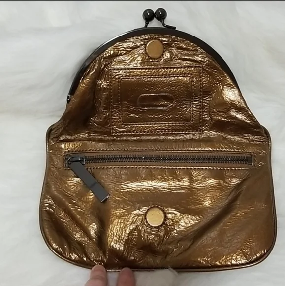 Hobo International Skyler bronze metallic leather fold-over kiss closure clutch - Picture 13 of 16